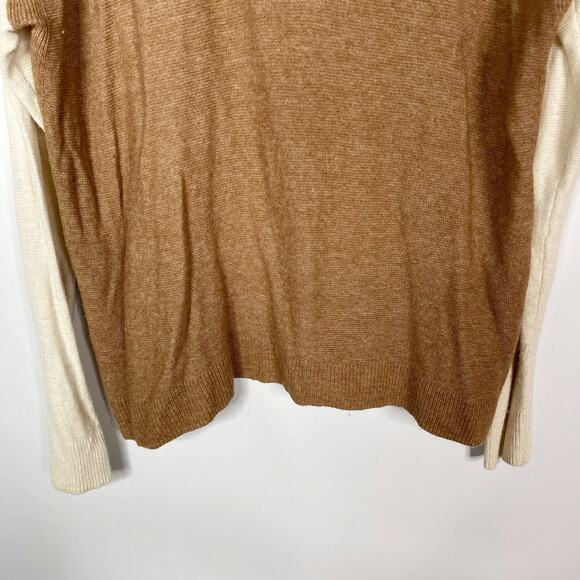 Madewell 2X Cream Tan Kimball Pullover Sweater in Colorblock V Neck Merino Wool - Picture 4 of 10